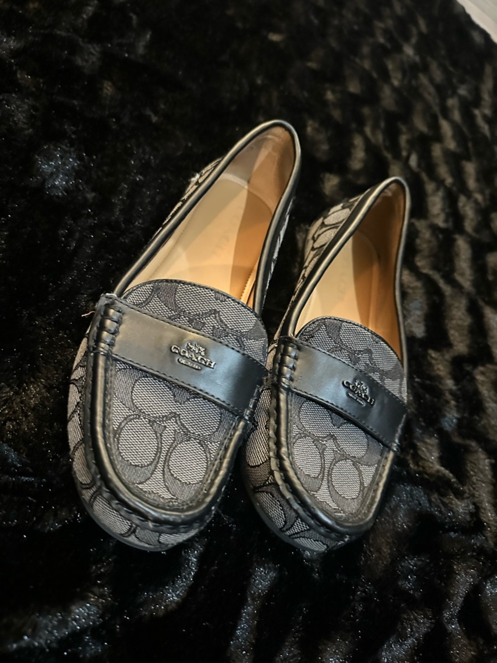 Coach Women's Gray Signature Jacquard Penny Loafers